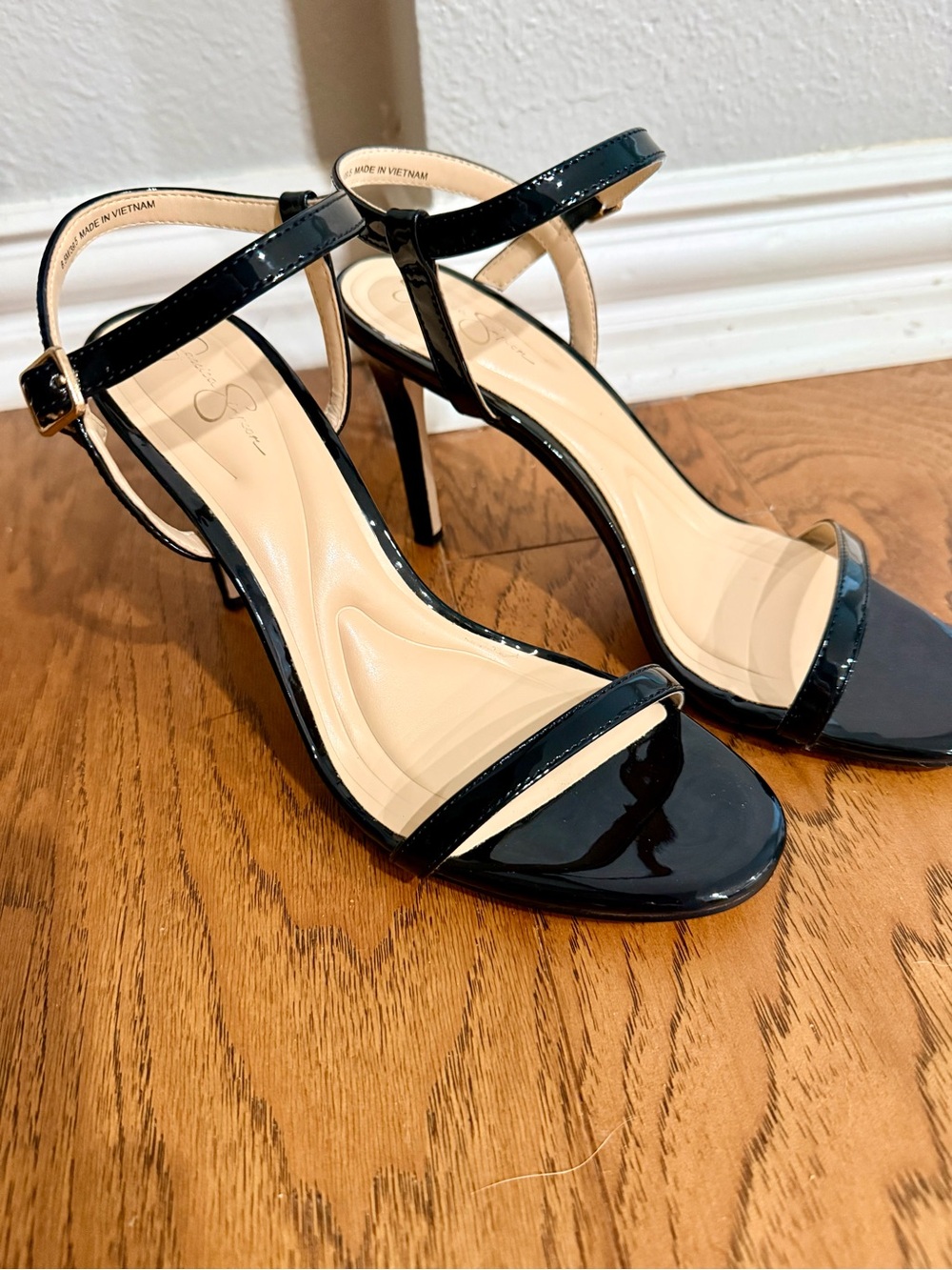 Jessica Simpson Black Patent Ankle-Strap Stiletto Sandals